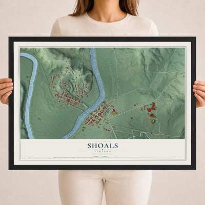 Map of Shoals, Indiana, 18 x 24 inch print in a black wood frame