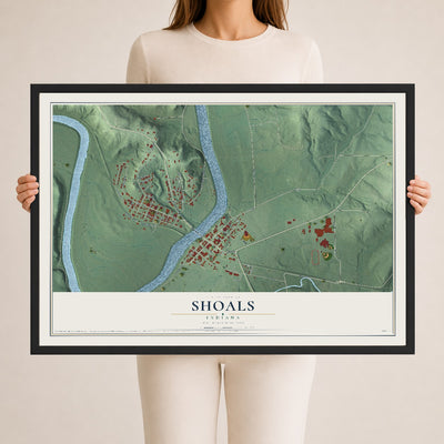 Map of Shoals, Indiana, 24 x 36 inch print in a black wood frame