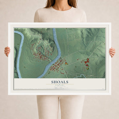 Map of Shoals, Indiana, 24 x 36 inch print in a white wood frame