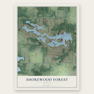 Shorewood Forest, Indiana map print, the full design