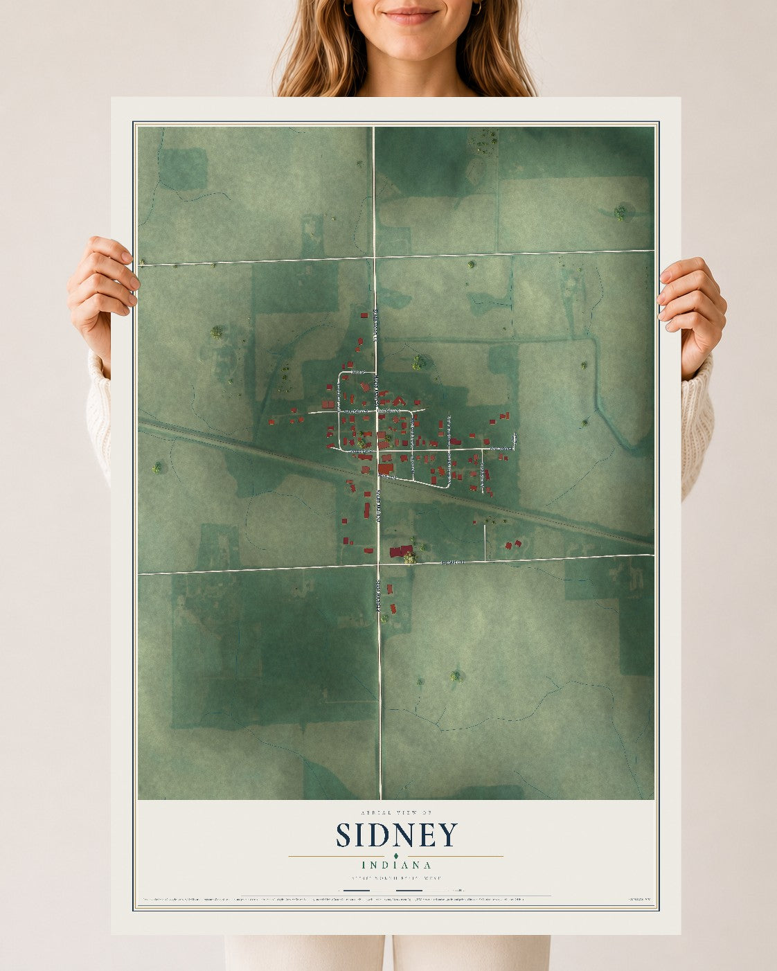 Map of Sidney, Indiana, 24 x 36 inch unframed archival matte print