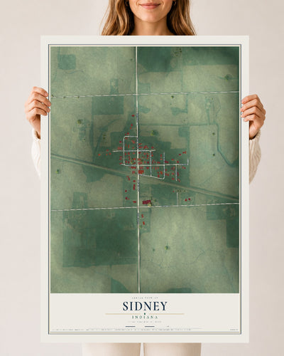 Map of Sidney, Indiana, 24 x 36 inch unframed archival matte print