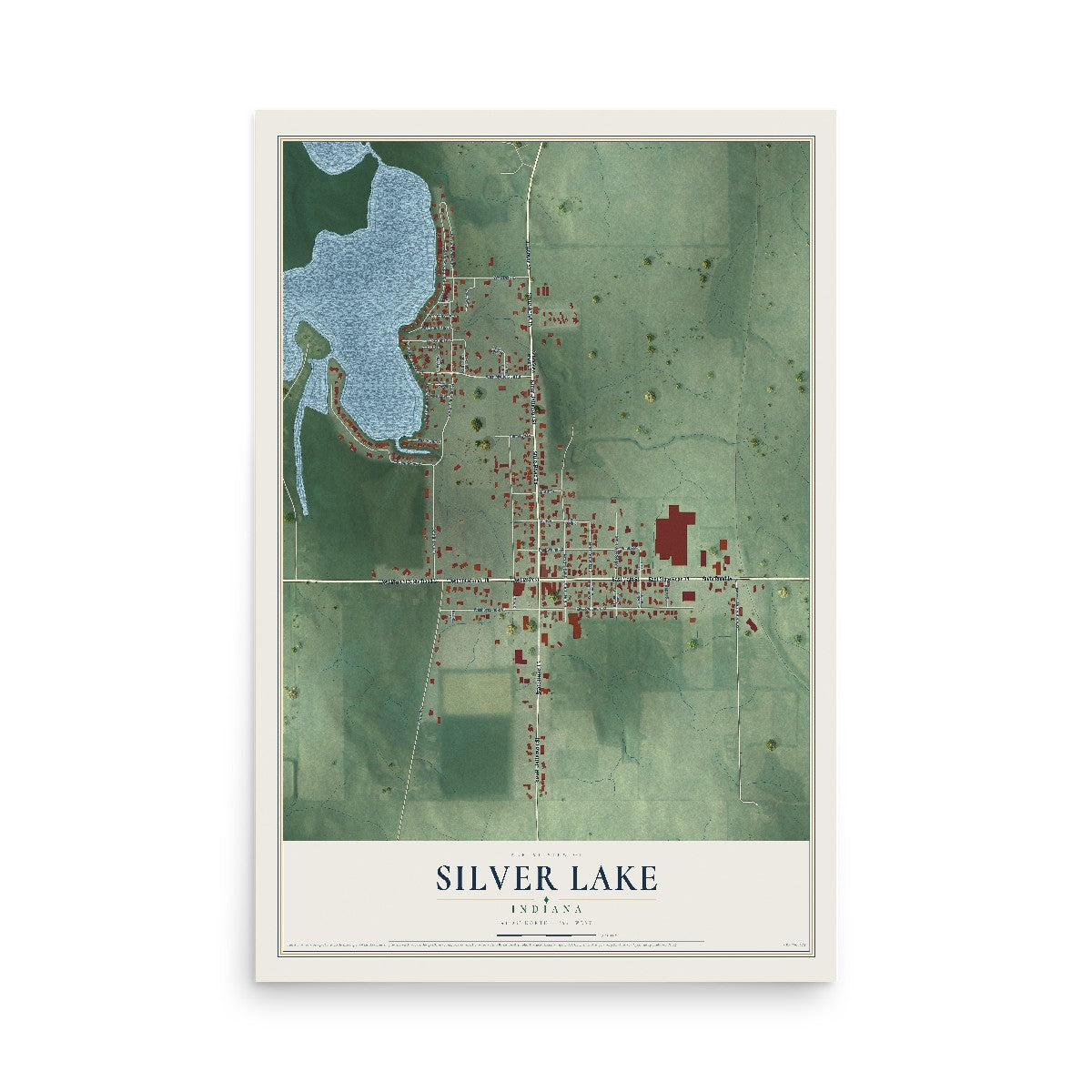 Map of Silver Lake, Indiana, 12 x 18 inch unframed archival matte print