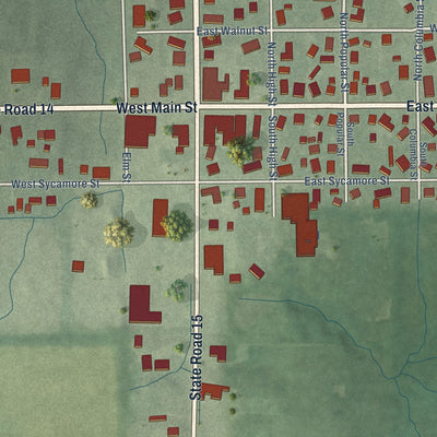 Second close-up of the map of Silver Lake, Indiana print showing more streets and buildings