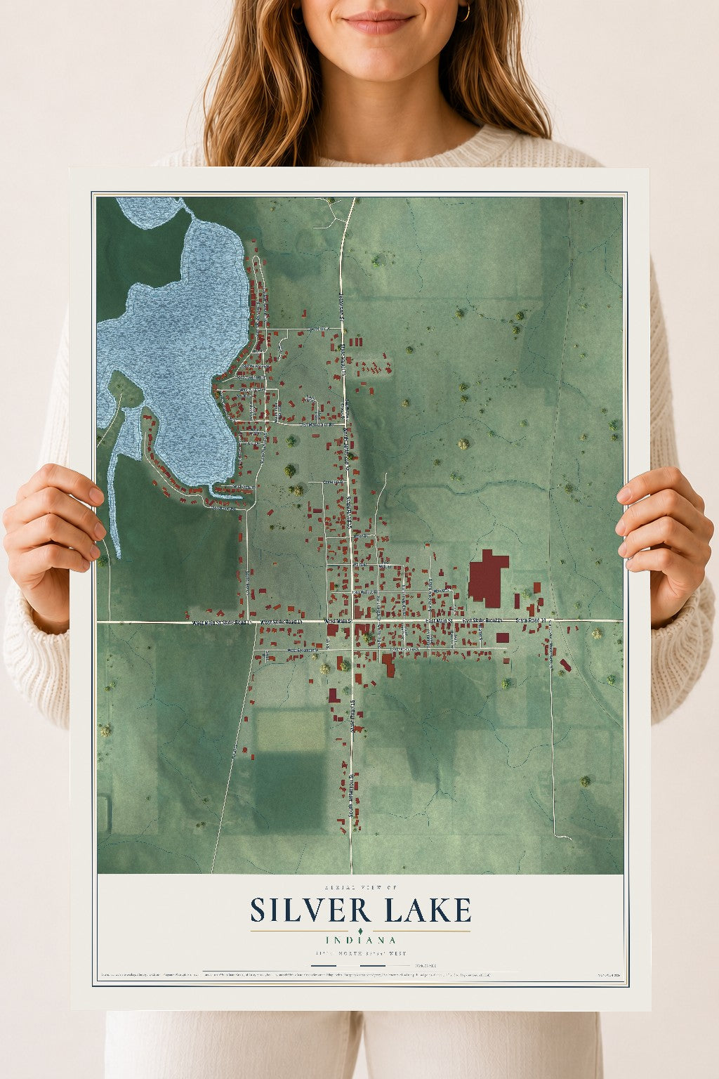 Map of Silver Lake, Indiana, 18 x 24 inch unframed archival matte print