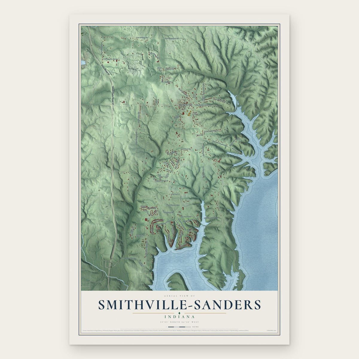 Smithville-Sanders, Indiana map print, the full design