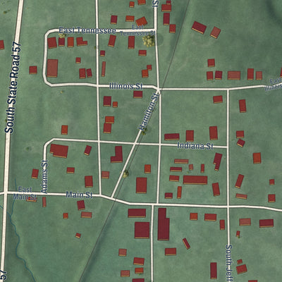 Close-up of the map of Somerville, Indiana print showing street and building detail
