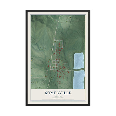 Map of Somerville, Indiana, 12 x 18 inch print in a black wood frame