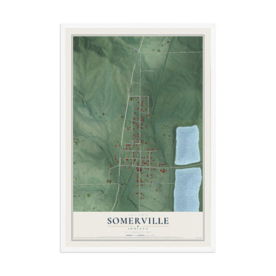 Map of Somerville, Indiana, 12 x 18 inch print in a white wood frame