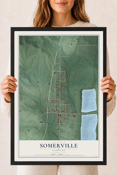 Map of Somerville, Indiana, 18 x 24 inch print in a black wood frame