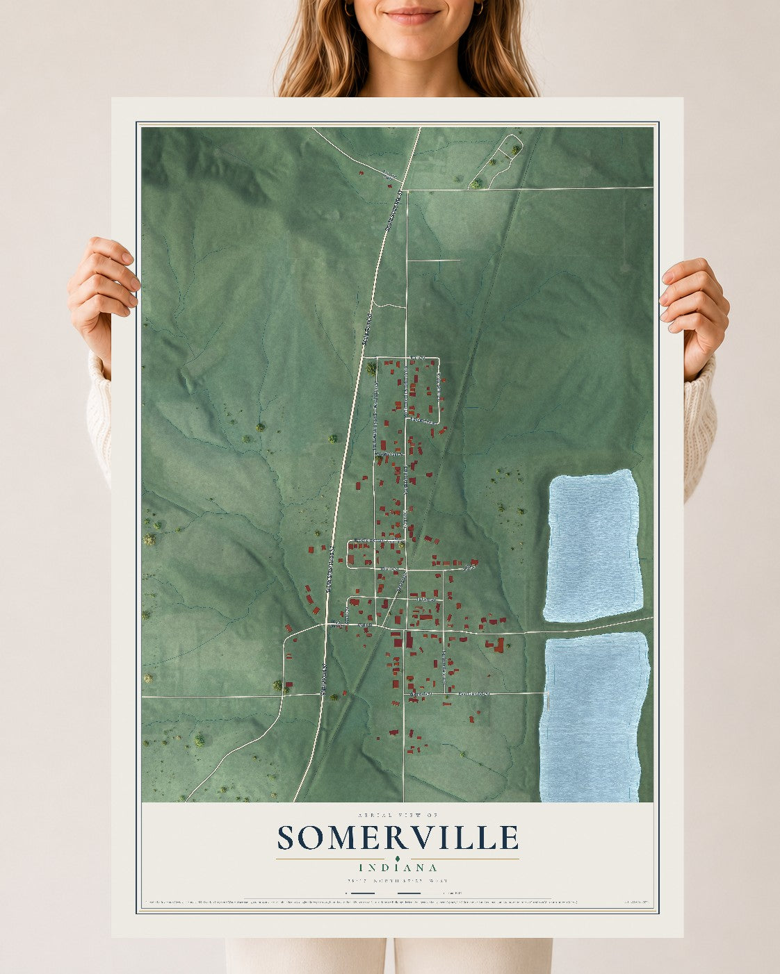 Map of Somerville, Indiana, 24 x 36 inch unframed archival matte print