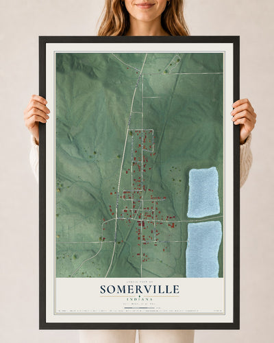 Map of Somerville, Indiana, 24 x 36 inch print in a black wood frame