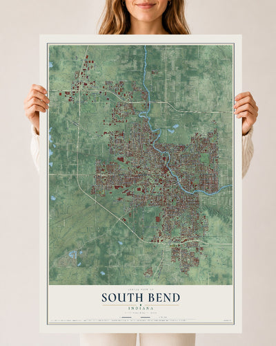 Map of South Bend, Indiana, 24 x 36 inch unframed archival matte print