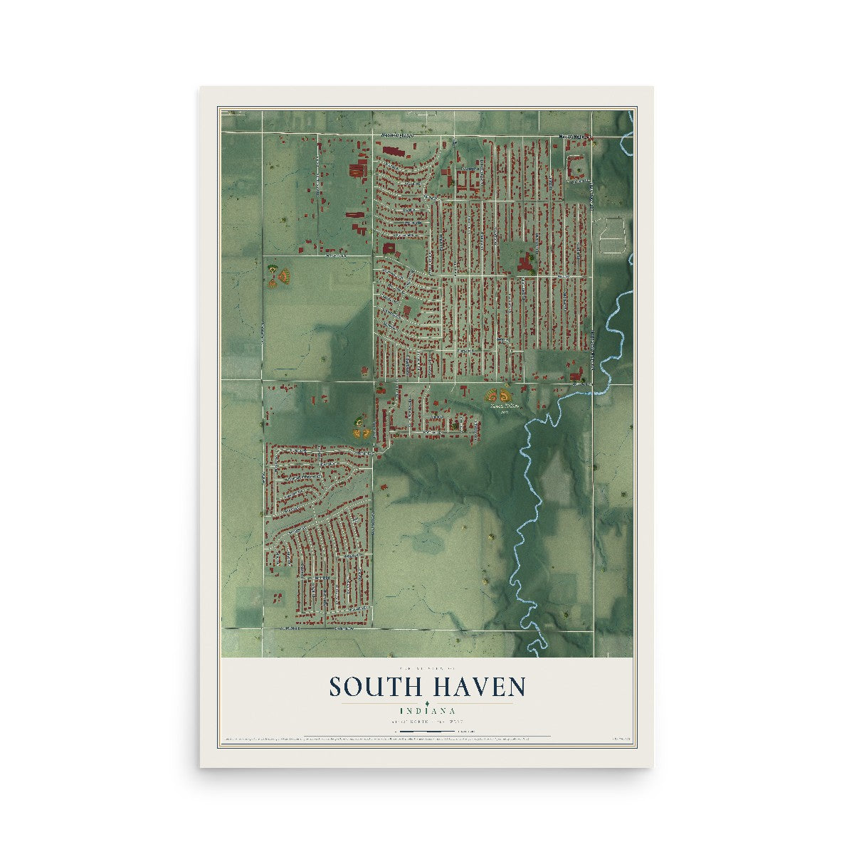 Map of South Haven, Indiana, 12 x 18 inch unframed archival matte print