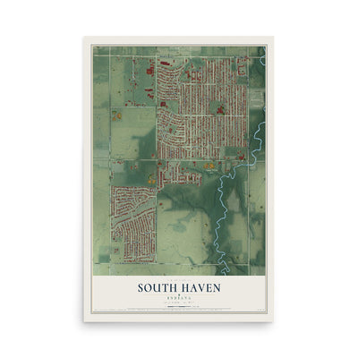 Map of South Haven, Indiana, 12 x 18 inch unframed archival matte print