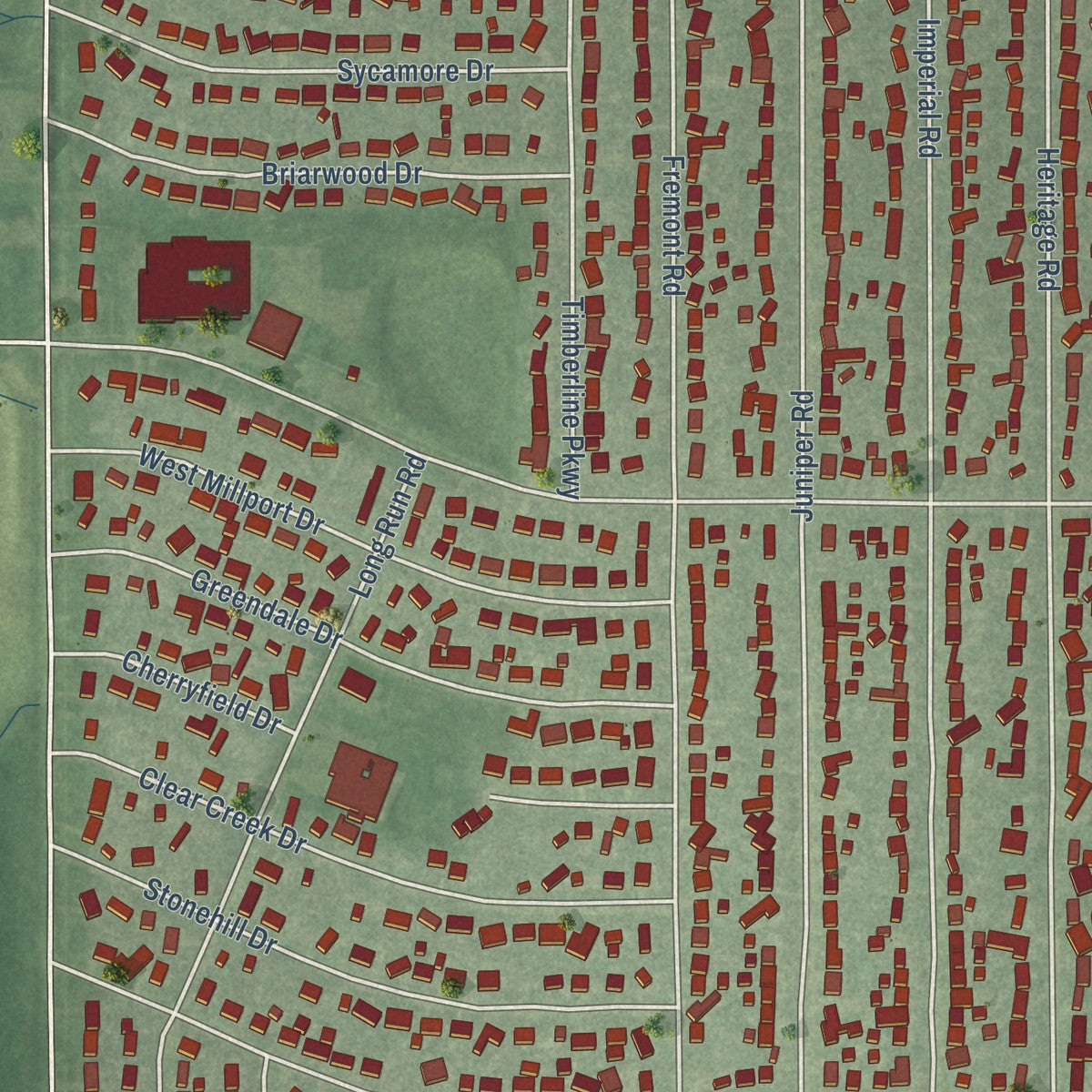 Close-up of the map of South Haven, Indiana print showing street and building detail