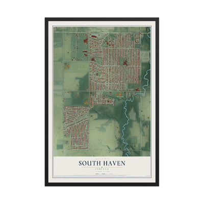 Map of South Haven, Indiana, 12 x 18 inch print in a black wood frame
