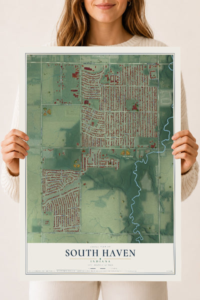 Map of South Haven, Indiana, 18 x 24 inch unframed archival matte print