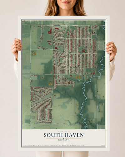 Map of South Haven, Indiana, 24 x 36 inch unframed archival matte print