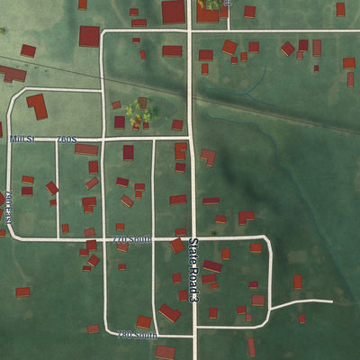 Close-up of the map of South Milford, Indiana print showing street and building detail