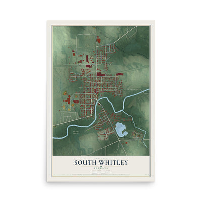 Map of South Whitley, Indiana, 12 x 18 inch unframed archival matte print
