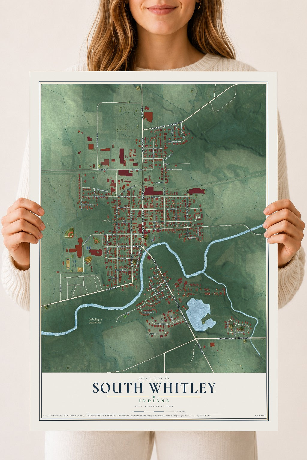 Map of South Whitley, Indiana, 18 x 24 inch unframed archival matte print
