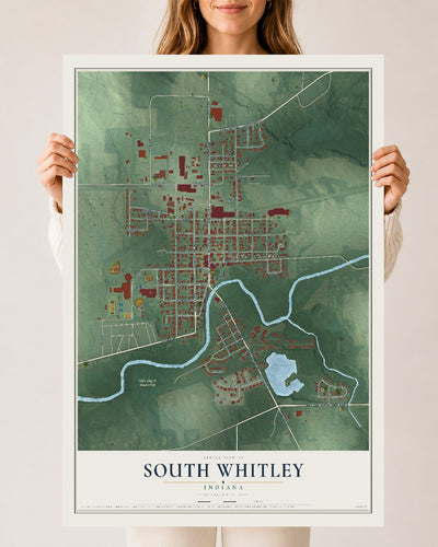 Map of South Whitley, Indiana, 24 x 36 inch unframed archival matte print