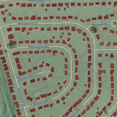 Close-up of the map of Southport, Indiana print showing street and building detail