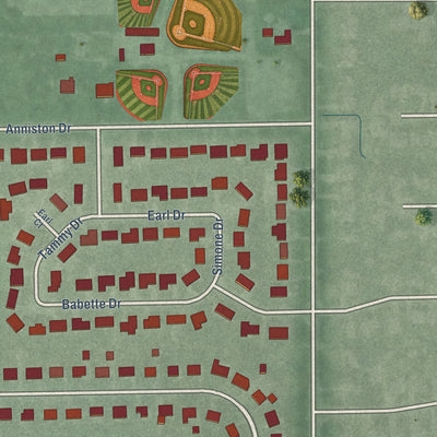 Second close-up of the map of Southport, Indiana print showing more streets and buildings