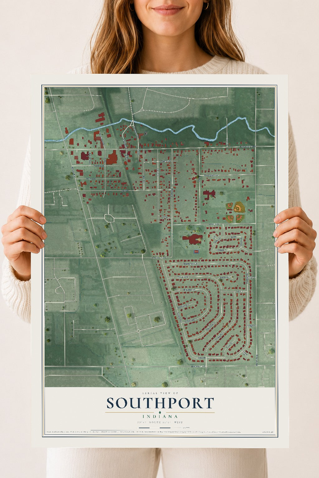 Map of Southport, Indiana, 18 x 24 inch unframed archival matte print
