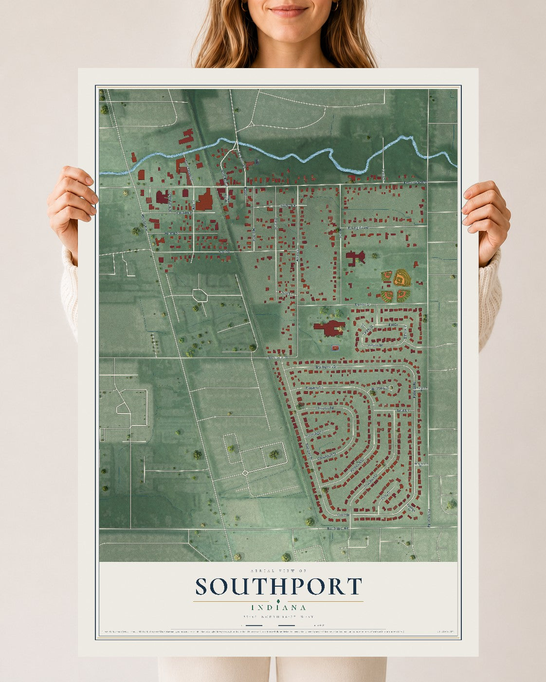 Map of Southport, Indiana, 24 x 36 inch unframed archival matte print