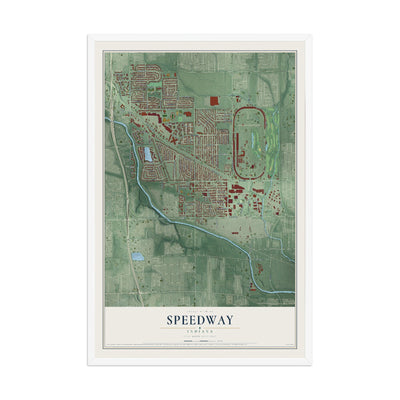 Map of Speedway, Indiana, 12 x 18 inch print in a white wood frame