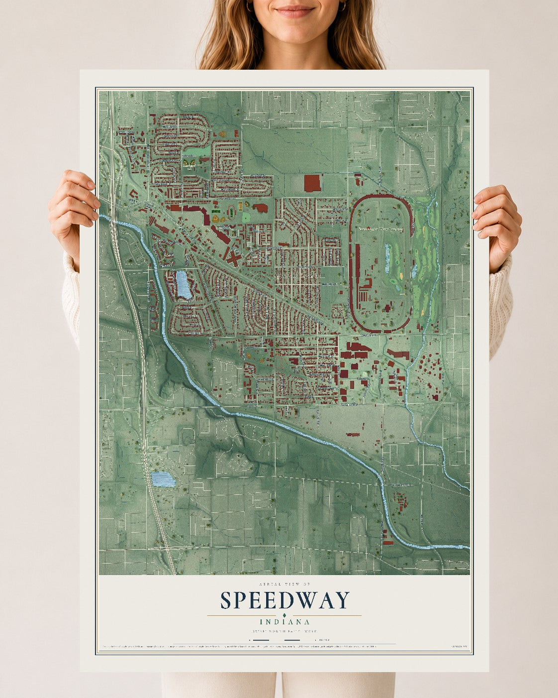 Map of Speedway, Indiana, 24 x 36 inch unframed archival matte print