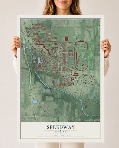 Map of Speedway, Indiana, 24 x 36 inch unframed archival matte print