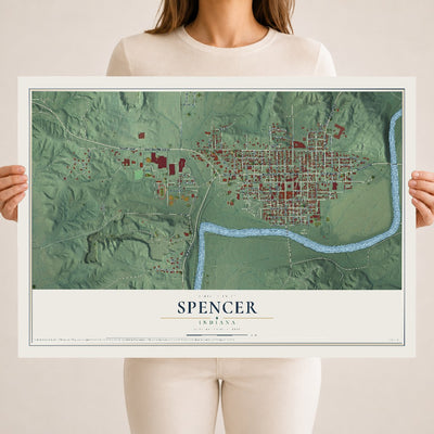 Map of Spencer, Indiana, 18 x 24 inch unframed archival matte print