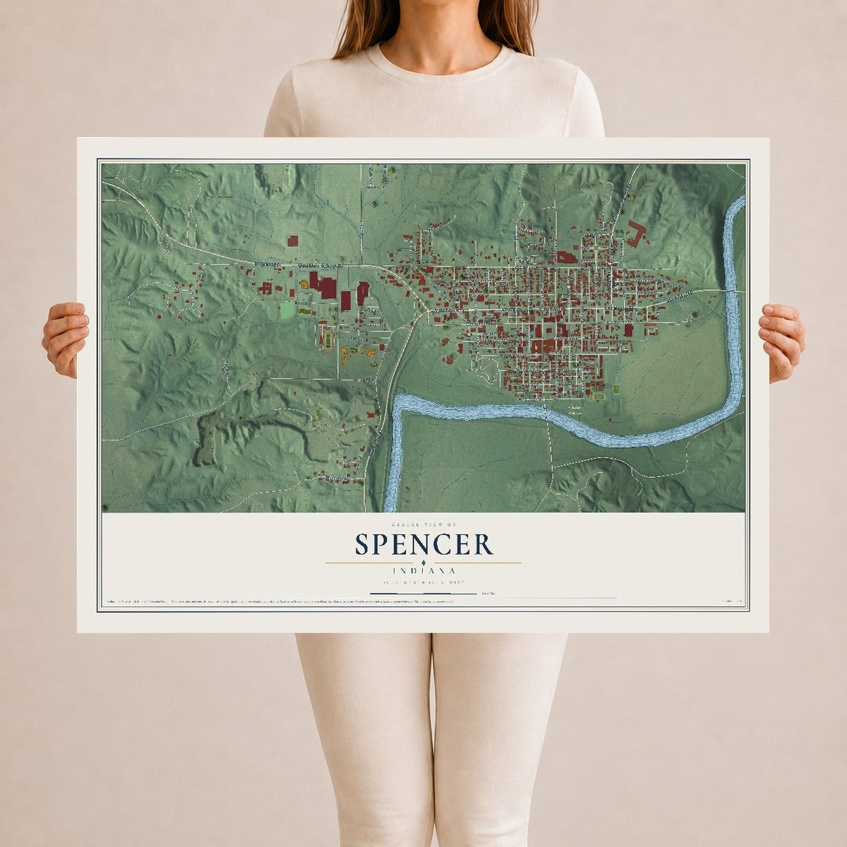 Map of Spencer, Indiana, 24 x 36 inch unframed archival matte print