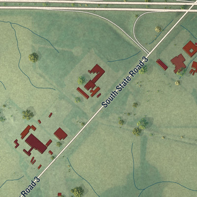 Second close-up of the map of Spiceland, Indiana print showing more streets and buildings