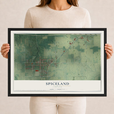 Map of Spiceland, Indiana, 12 x 18 inch print in a black wood frame