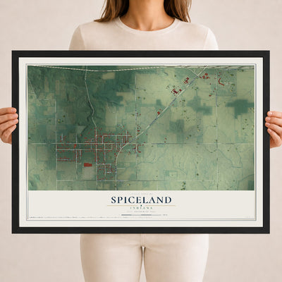 Map of Spiceland, Indiana, 18 x 24 inch print in a black wood frame