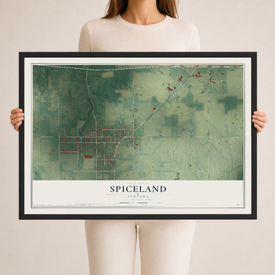 Map of Spiceland, Indiana, 24 x 36 inch print in a black wood frame
