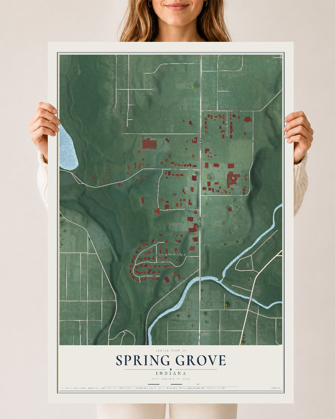 Map of Spring Grove, Indiana, 24 x 36 inch unframed archival matte print