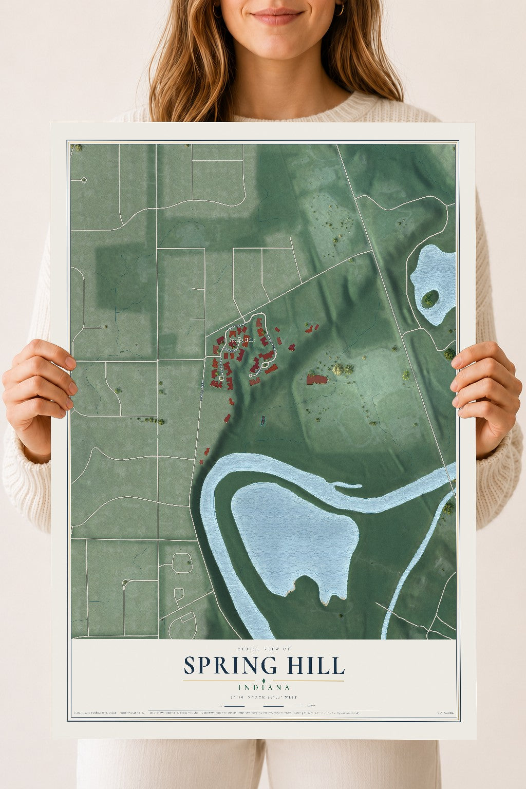 Map of Spring Hill, Indiana, 18 x 24 inch unframed archival matte print