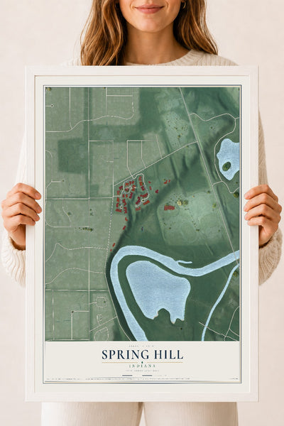 Map of Spring Hill, Indiana, 18 x 24 inch print in a white wood frame
