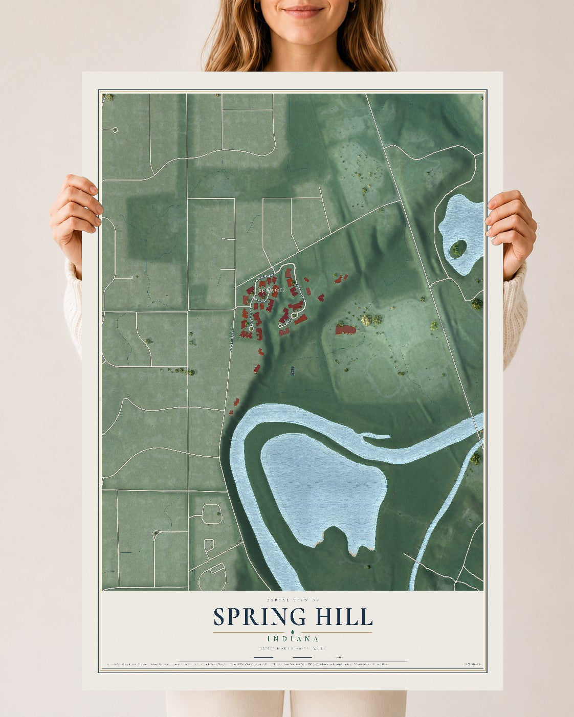 Map of Spring Hill, Indiana, 24 x 36 inch unframed archival matte print