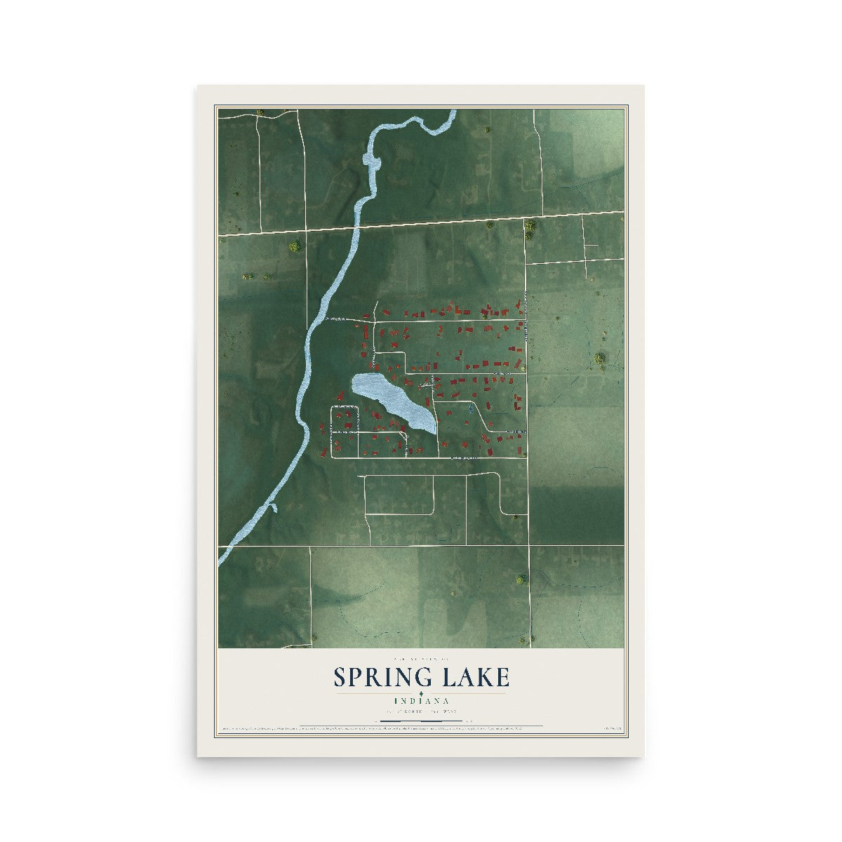 Map of Spring Lake, Indiana, 12 x 18 inch unframed archival matte print