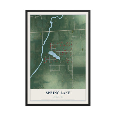 Map of Spring Lake, Indiana, 12 x 18 inch print in a black wood frame