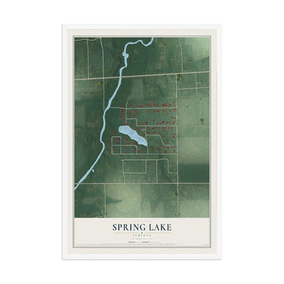 Map of Spring Lake, Indiana, 12 x 18 inch print in a white wood frame
