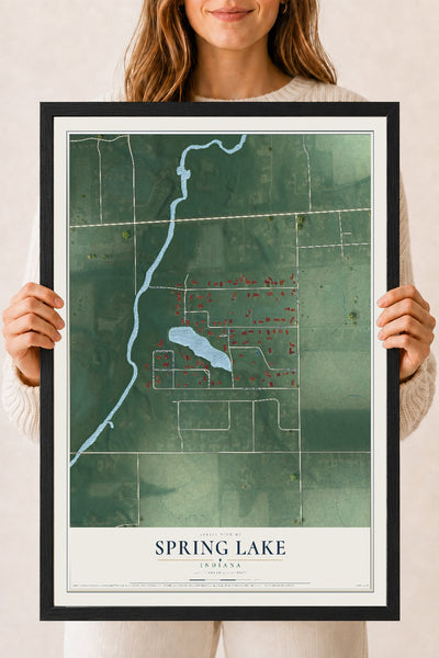 Map of Spring Lake, Indiana, 18 x 24 inch print in a black wood frame