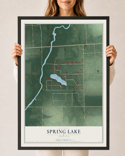 Map of Spring Lake, Indiana, 24 x 36 inch print in a black wood frame