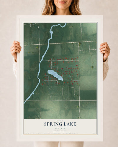 Map of Spring Lake, Indiana, 24 x 36 inch print in a white wood frame